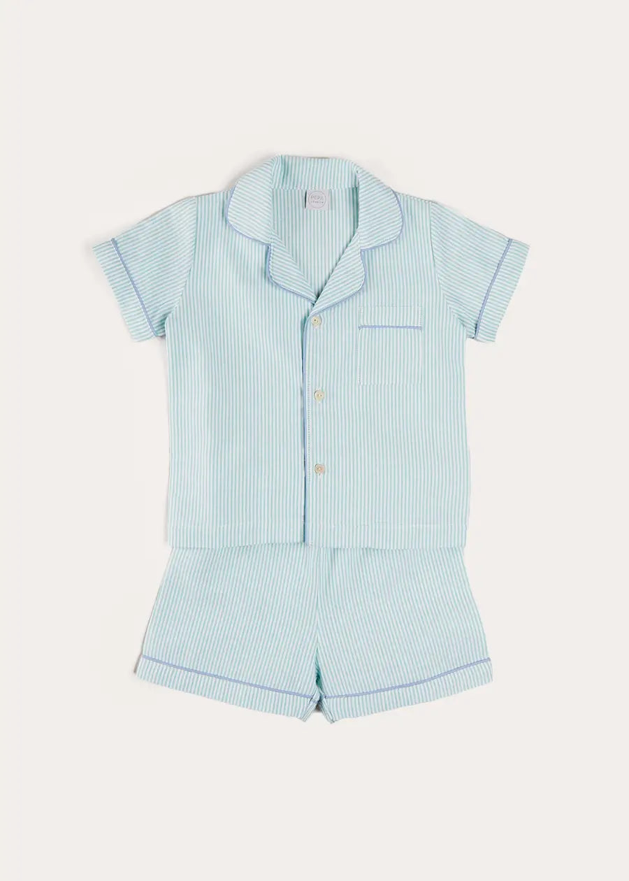Rochester Striped Short Sleeve Pyjamas in Green (18mths-10yrs) NIGHTWEAR from Pepa London US