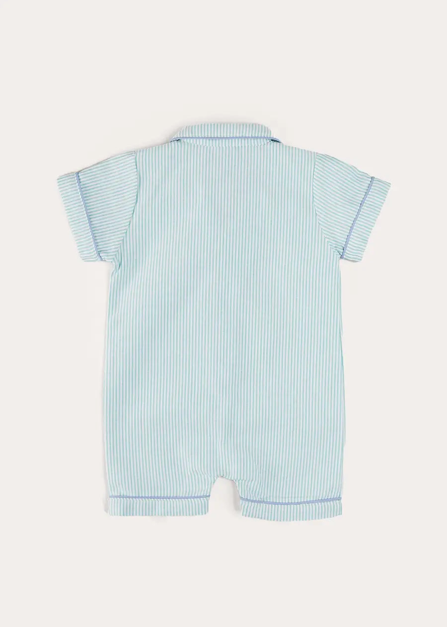 Rochester Striped All-In-One Pyjamas in Green (9mths-2yrs) ALL-IN-ONES from Pepa London US