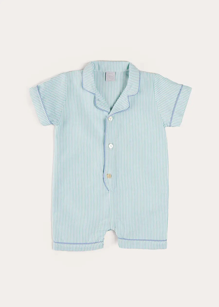 Rochester Striped All-In-One Pyjamas in Green (9mths-2yrs) ALL-IN-ONES from Pepa London US