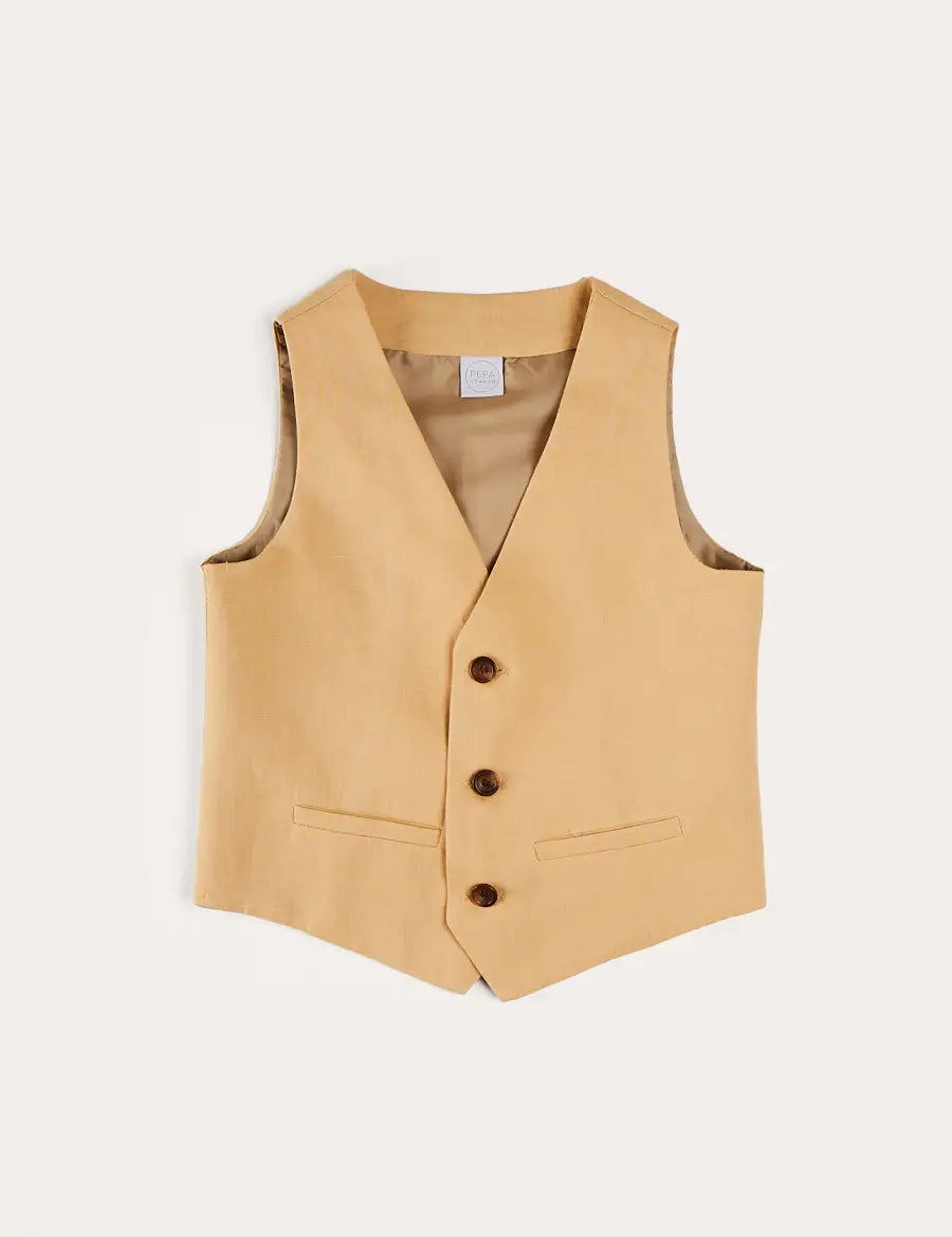 Plain Light Linen Vest in Beige (4-10yrs) TOPS & BODYSUITS from Pepa London US