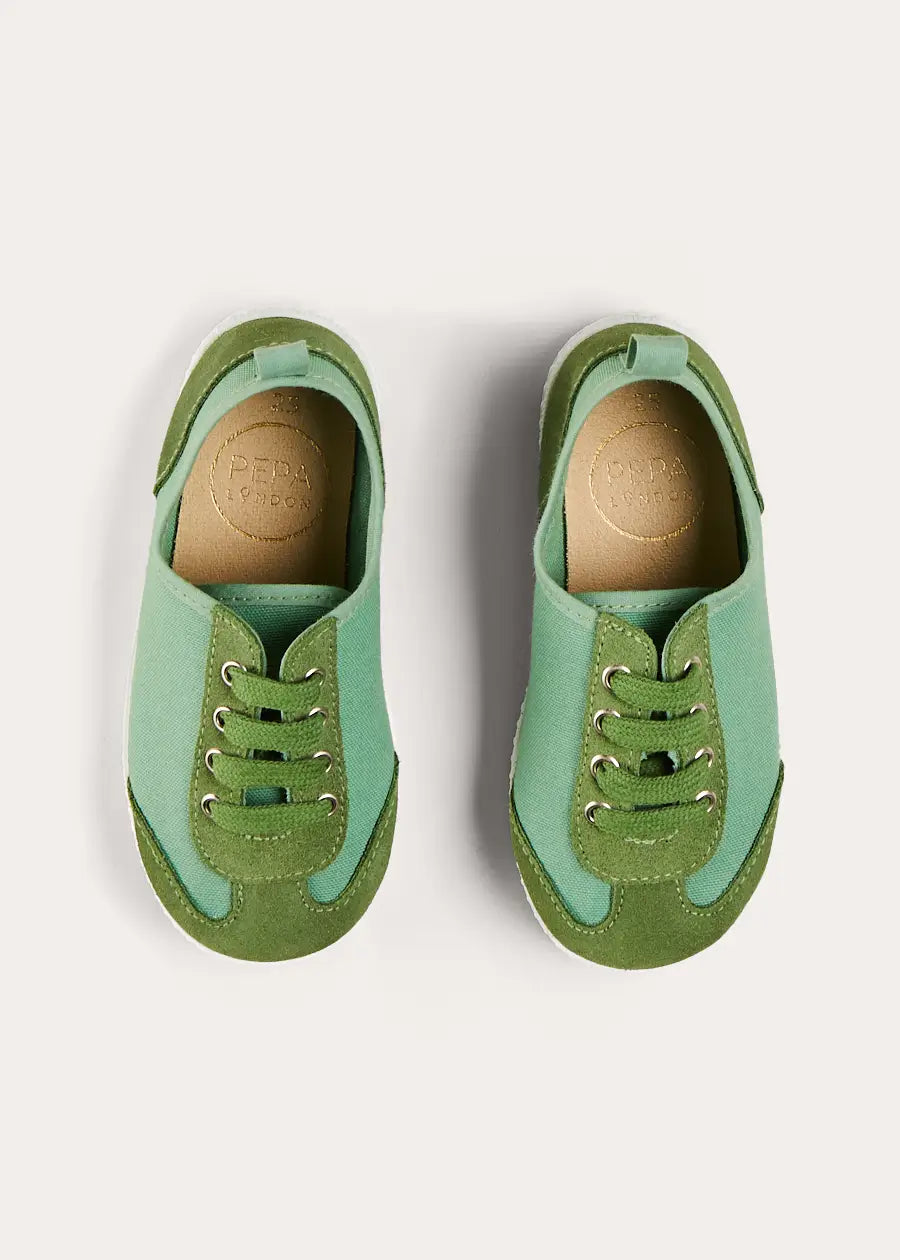 Canvas Lace Up Plimsols in Green (23-35EU) SHOES from Pepa London US