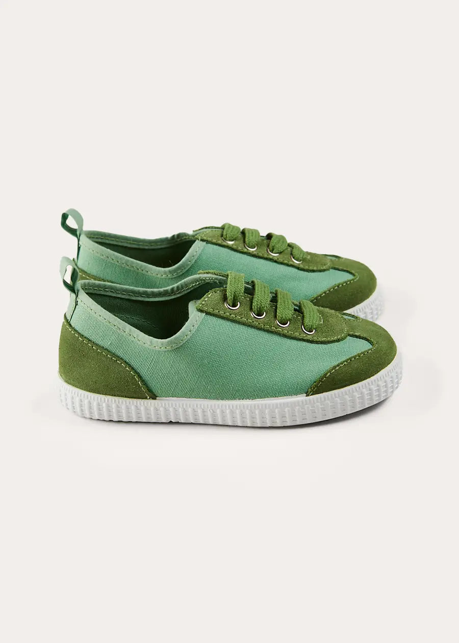 Canvas Lace Up Plimsols in Green (23-35EU) SHOES from Pepa London US