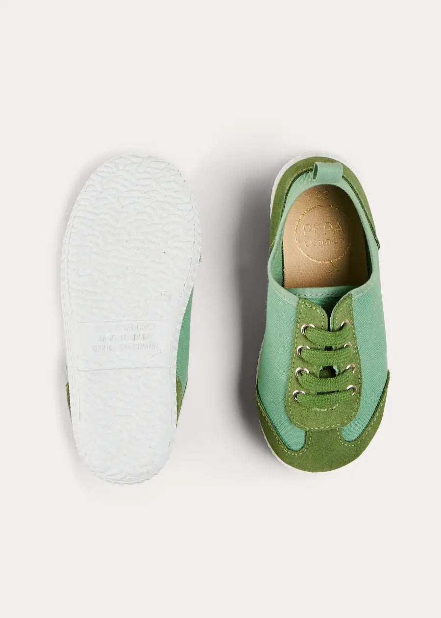 Canvas Lace Up Plimsols in Green (23-35EU) SHOES from Pepa London US