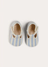 Regency Striped T-Bar Pram Shoes in Blue (17-20EU) SHOES from Pepa London US