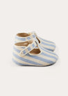 Regency Striped T-Bar Pram Shoes in Blue (17-20EU) SHOES from Pepa London US