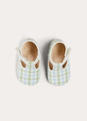 Maxwell Gingham T-Bar Pram Shoes in Green (17-20EU) SHOES from Pepa London US