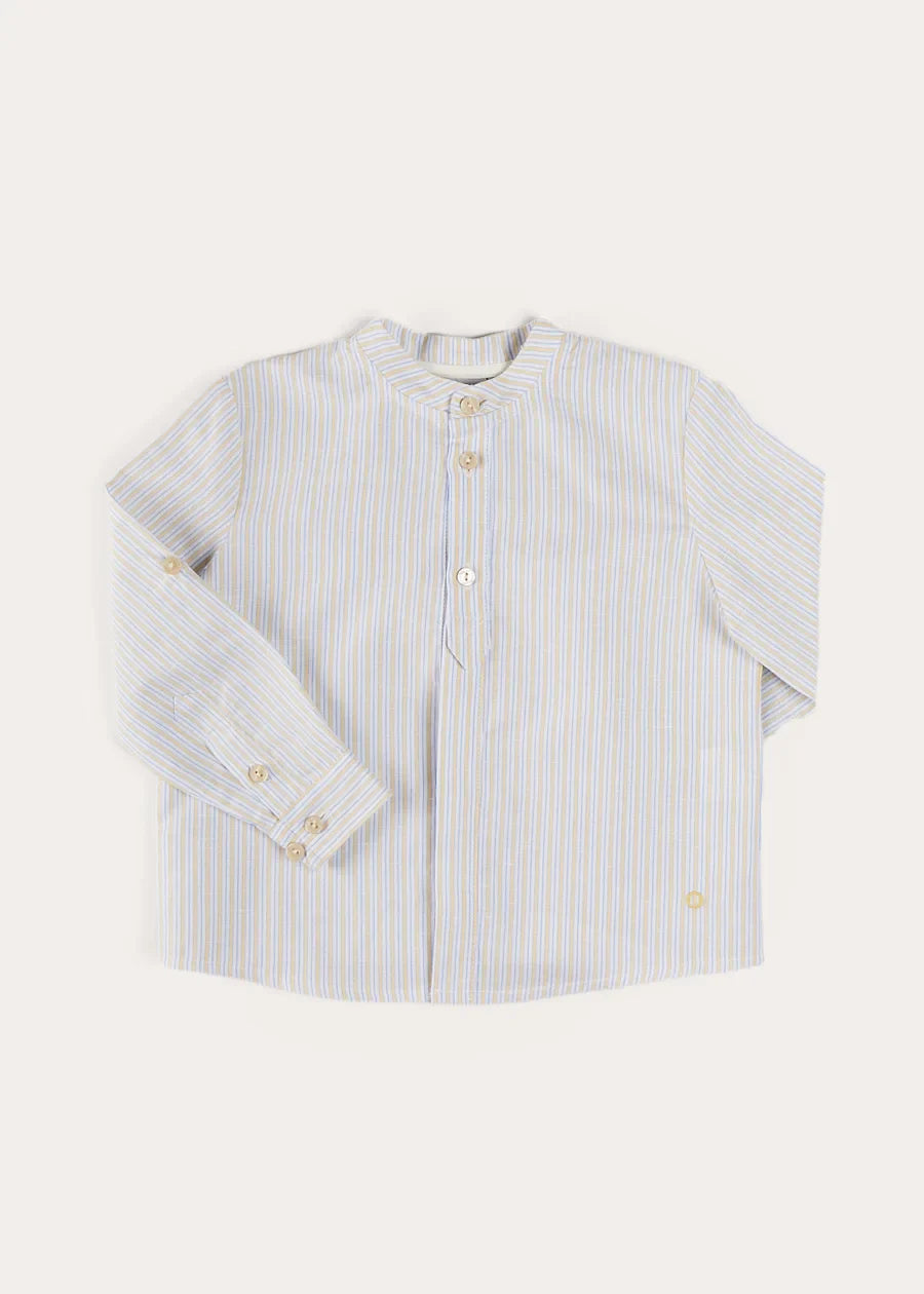 Stafford Striped Mao Collar Long Sleeve Shirt in Yellow (12mths-10yrs) SHIRTS from Pepa London US