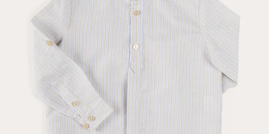 Stafford Striped Mao Collar Long Sleeve Shirt in Yellow (12mths-10yrs) SHIRTS from Pepa London US
