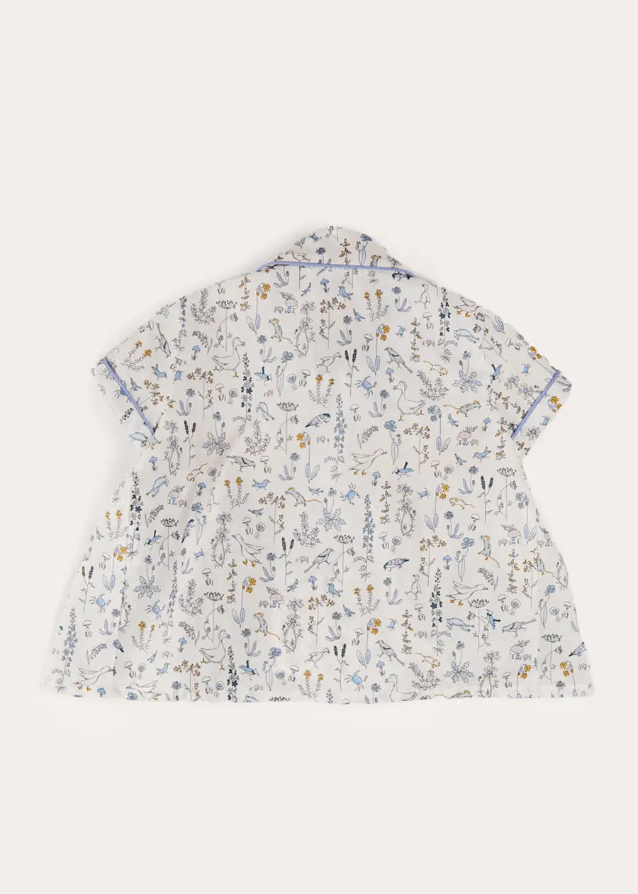 Ellis Liberty Print Hand Smocked Short Sleeve Shirt in Blue (6mths-4yrs) SHIRTS from Pepa London US