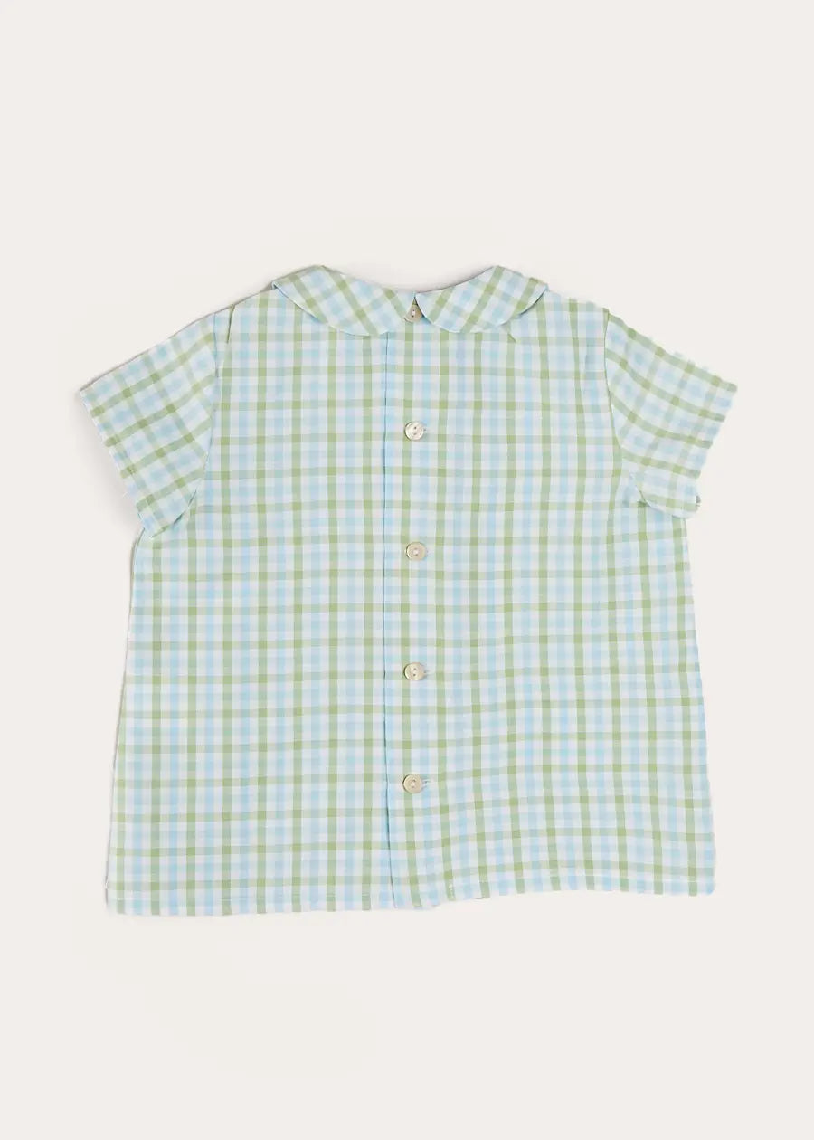 Maxwell Gingham Peter Pan Collar Short Sleeve Shirt in Green (18mths-5yrs) Shirts from Pepa London US