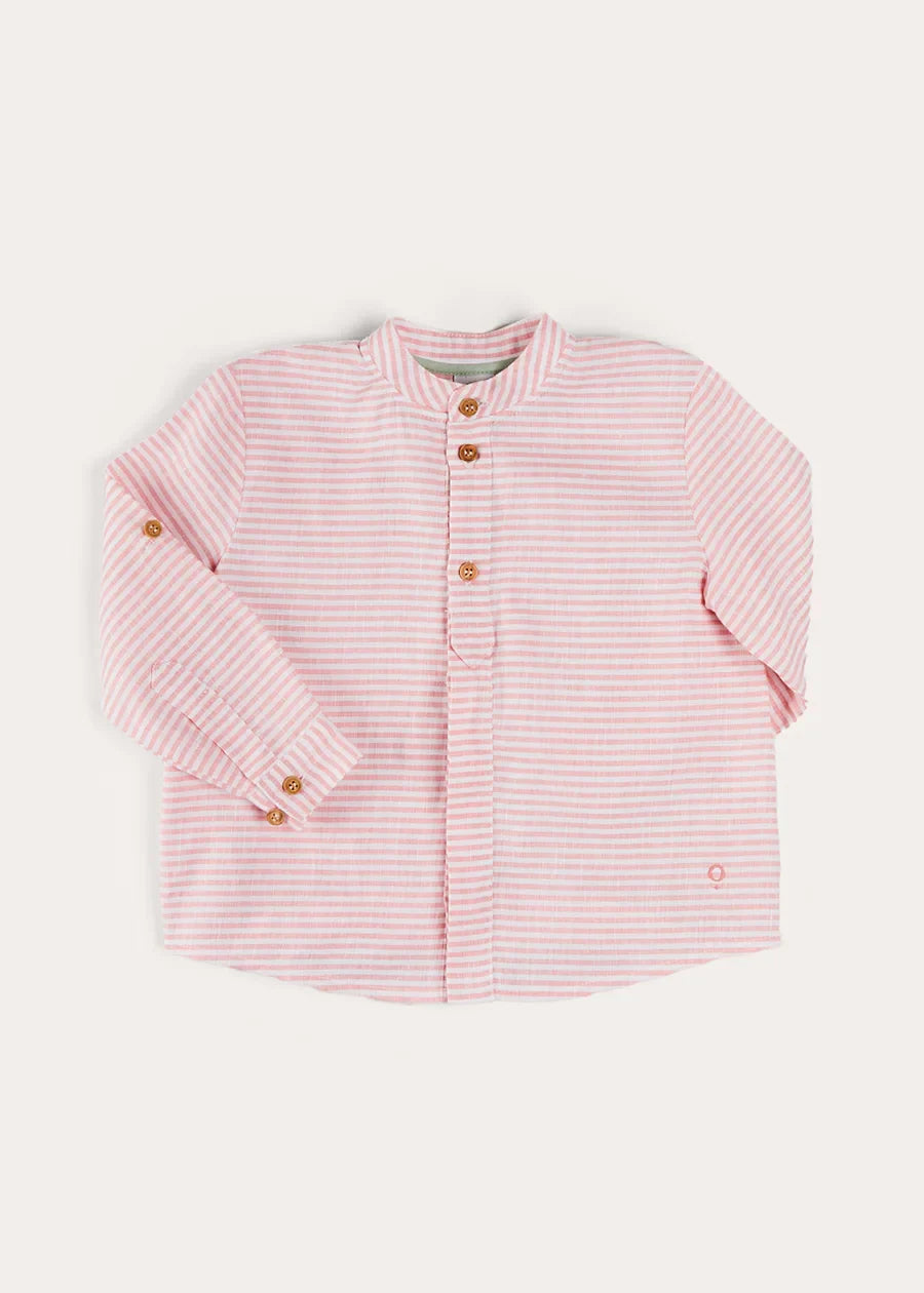 Hertford Striped Mao Collar Long Sleeve Shirt in Coral (12mths-10yrs) SHIRTS from Pepa London US