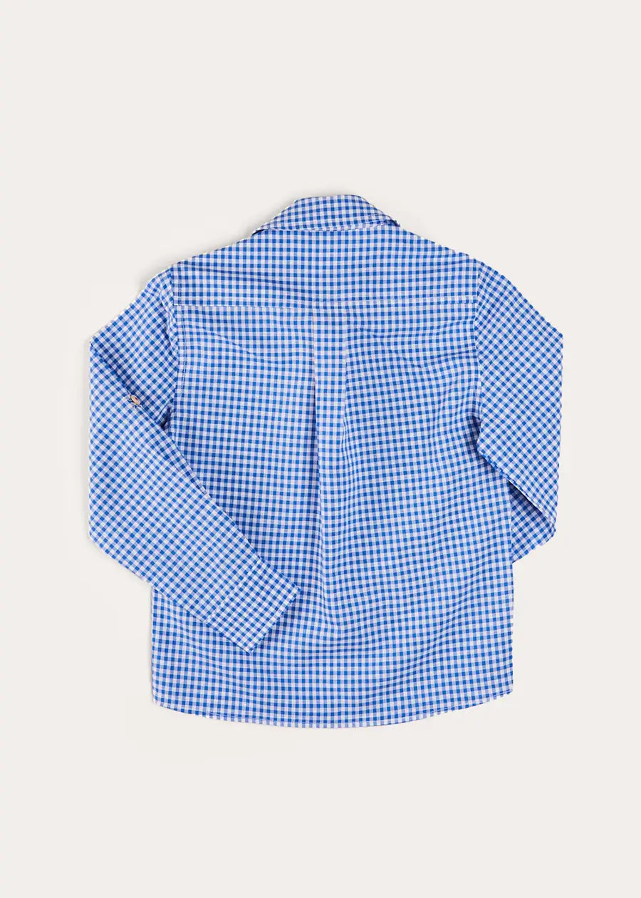 Carlisle Gingham Polo Collar Long Sleeve Shirt in Blue (4-10yrs) SHIRTS from Pepa London US