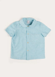 Peter Pan Collar Trim Detail Short Sleeve Shirt in Blue (12mths-5yrs) SHIRTS from Pepa London US