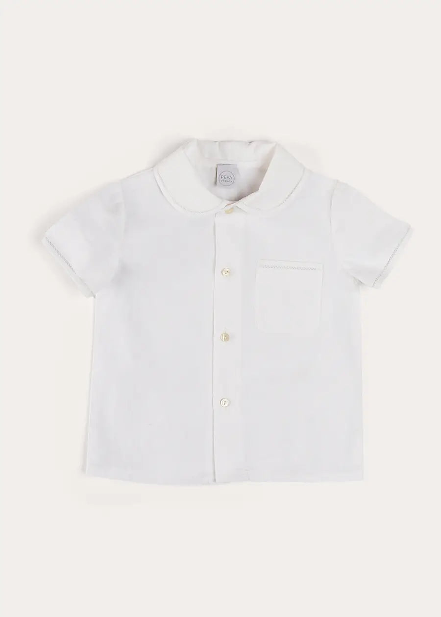 Peter Pan Collar Trim Detail Short Sleeve Shirt in White (12mths-5yrs) SHIRTS from Pepa London US