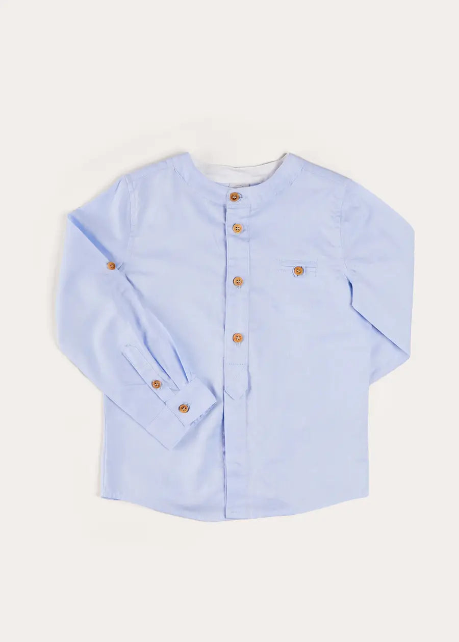 Plain Mao Collar Long Sleeve Shirt in Blue (4-10yrs) SHIRTS from Pepa London US