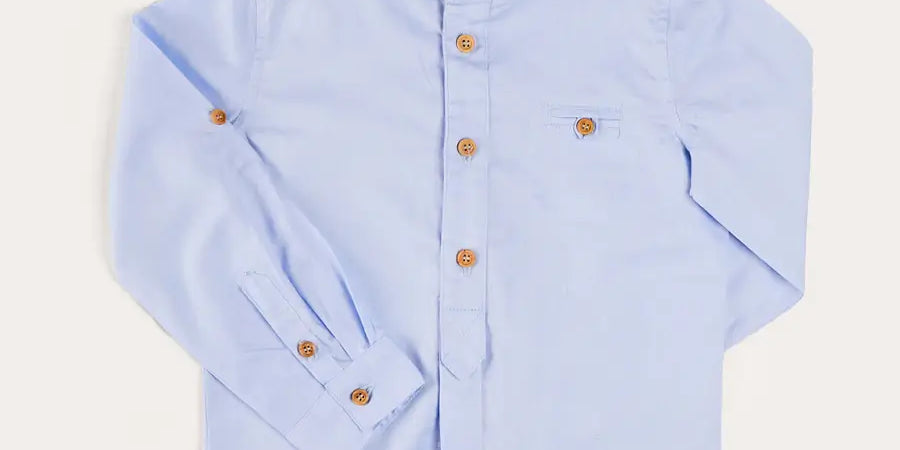 Plain Mao Collar Long Sleeve Shirt in Blue (4-10yrs) SHIRTS from Pepa London US