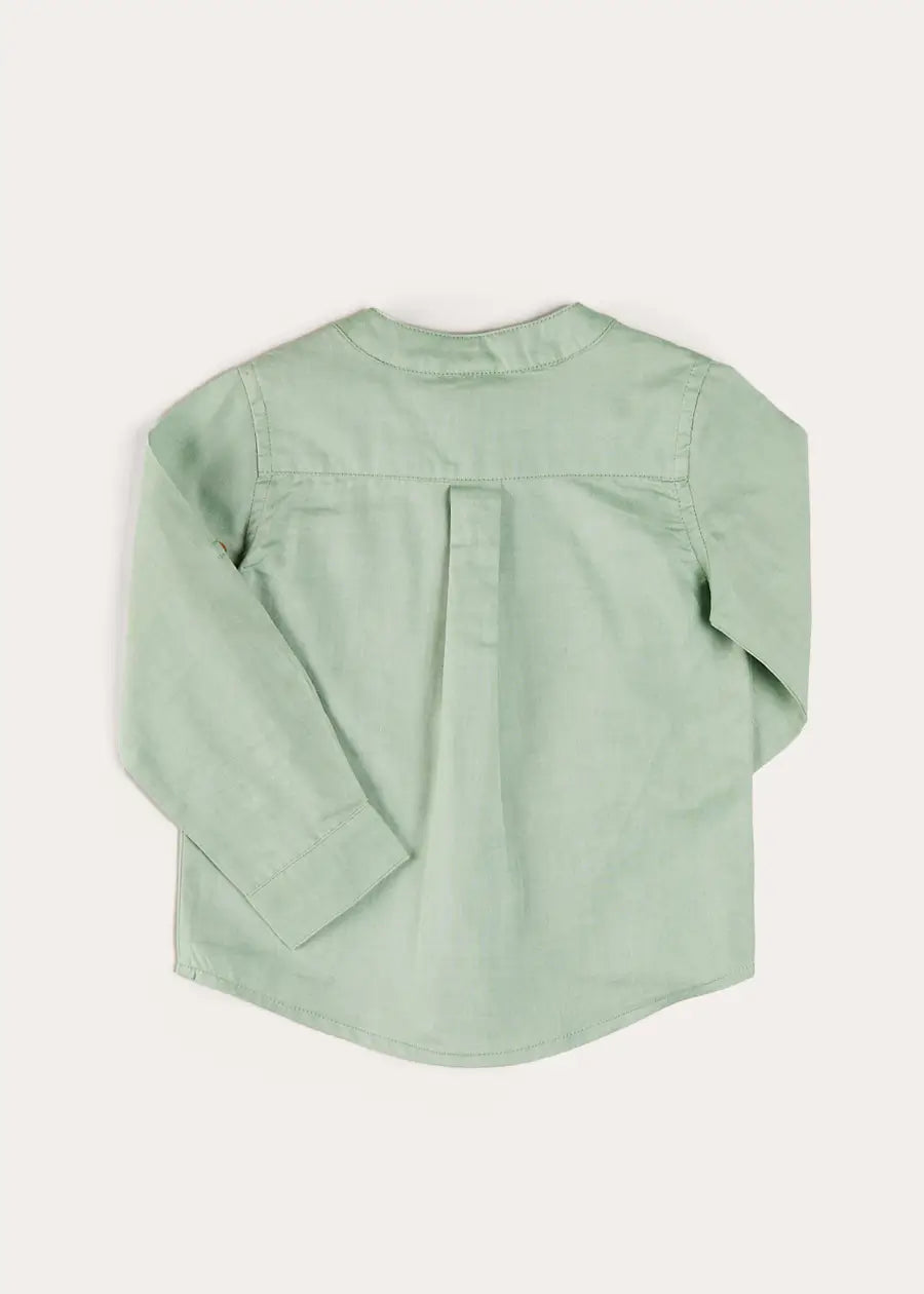 Plain Mao Collar Long Sleeve Shirt in Green (12mths-10yrs) SHIRTS from Pepa London US