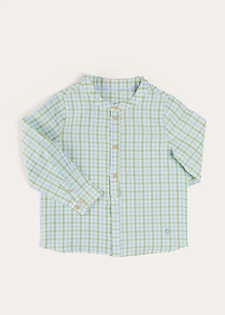 Maxwell Gingham Mao Collar Long Sleeve Shirt in Green (3-10yrs) SHIRTS from Pepa London US