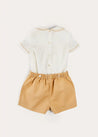 Hand Smocked Peter Pan Collar Short Sleeve Two Piece Set in Beige (18mths-6yrs) TWO PIECE SETS from Pepa London US