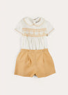 Hand Smocked Peter Pan Collar Short Sleeve Two Piece Set in Beige (18mths-6yrs) TWO PIECE SETS from Pepa London US