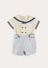 Regency Stripe Mariner Collar Two Piece Set With Bloomers in Blue (6mths-3yrs) TWO PIECE SETS from Pepa London US