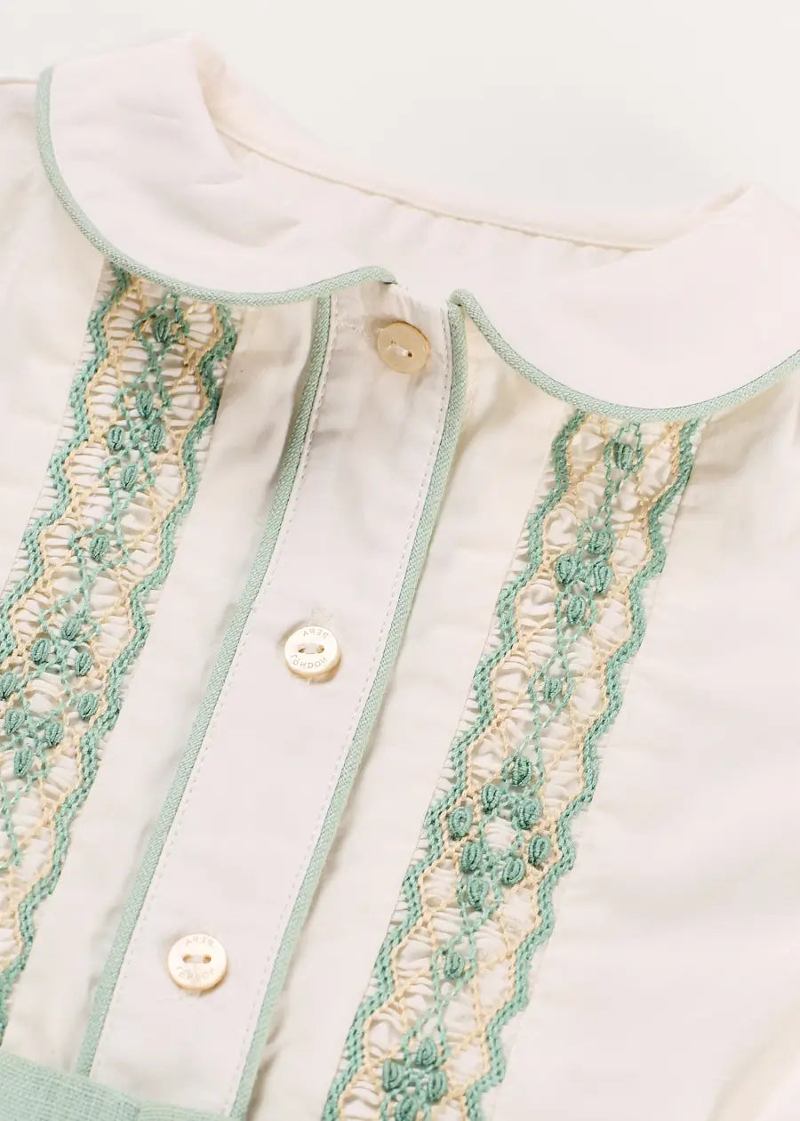 The Regency Floral Hand Smocked Two Piece Set in Green (12mths-5yrs) PRE-ORDER TWO PIECE SETS from Pepa London US