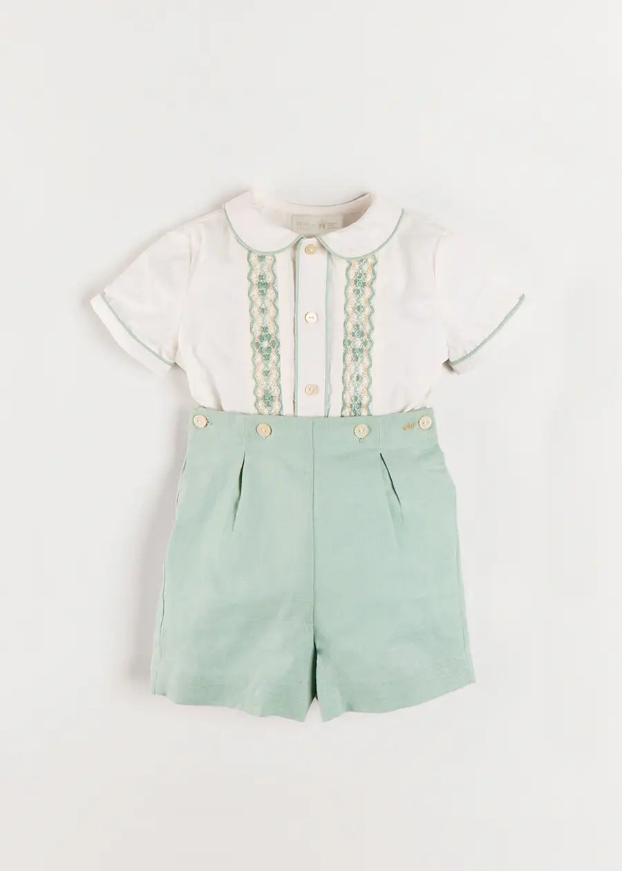 The Regency Floral Hand Smocked Two Piece Set in Green (12mths-5yrs) PRE-ORDER TWO PIECE SETS from Pepa London US