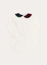 Grovesnor Tartan Collar Long Sleeve Bodysuit in Red (1mth-3yrs) Tops & Bodysuits from Pepa London US
