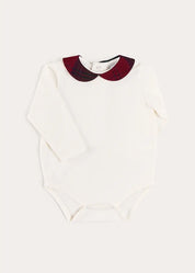 Grovesnor Tartan Collar Long Sleeve Bodysuit in Red (1mth-3yrs) Tops & Bodysuits from Pepa London US