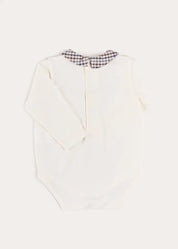 Cadogan Houndstooth Collar Long Sleeve Bodysuit in Brown (1mth-3yrs) Tops & Bodysuits from Pepa London US