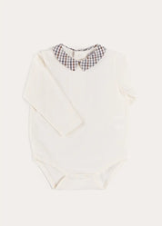 Cadogan Houndstooth Collar Long Sleeve Bodysuit in Brown (1mth-3yrs) Tops & Bodysuits from Pepa London US