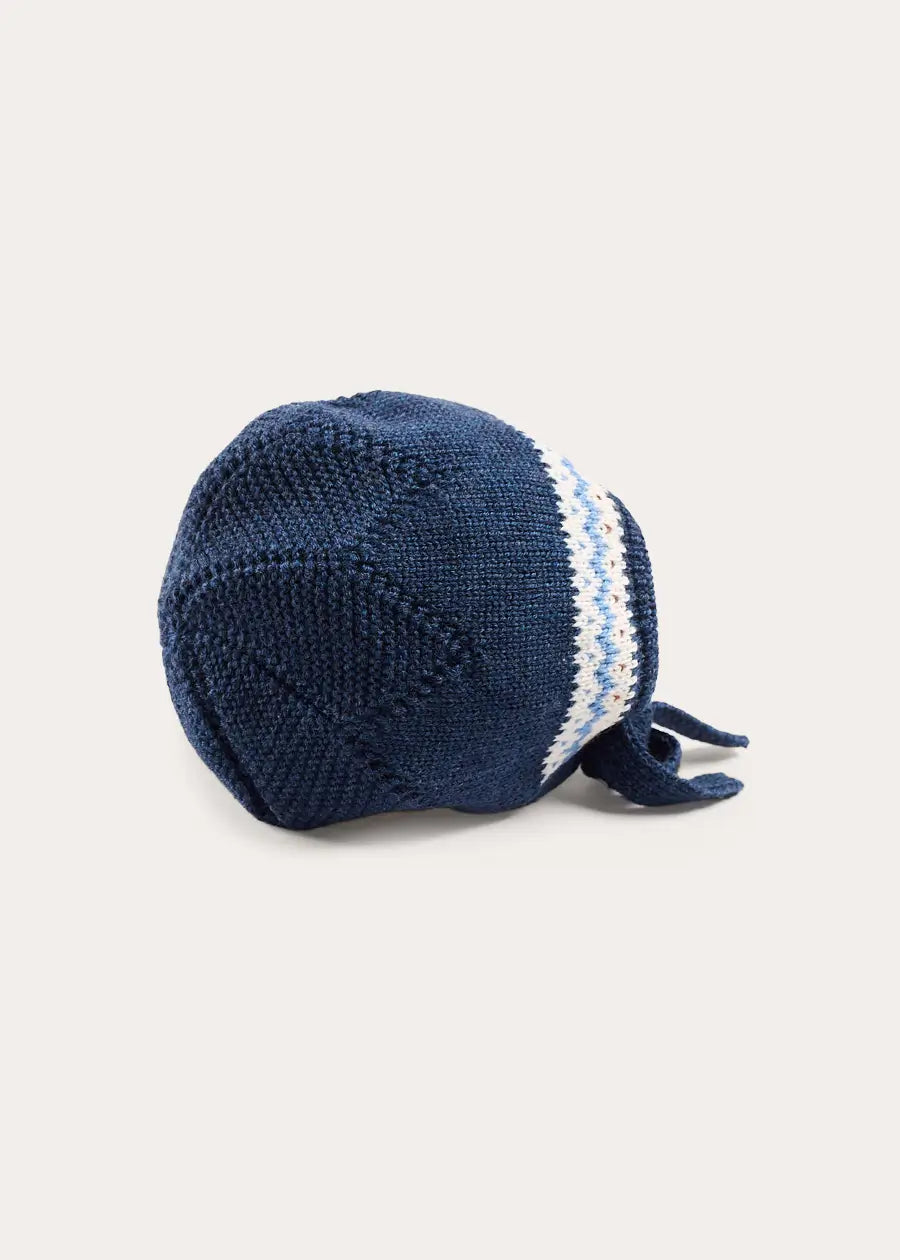 Fair Isle Jaquard Knit Bonnet in Navy (S-L) Bonnets from Pepa London US