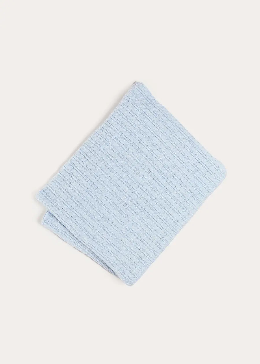 Cashmere Cable Knit Blanket in Blue (OS) Knitted Accessories from Pepa London US