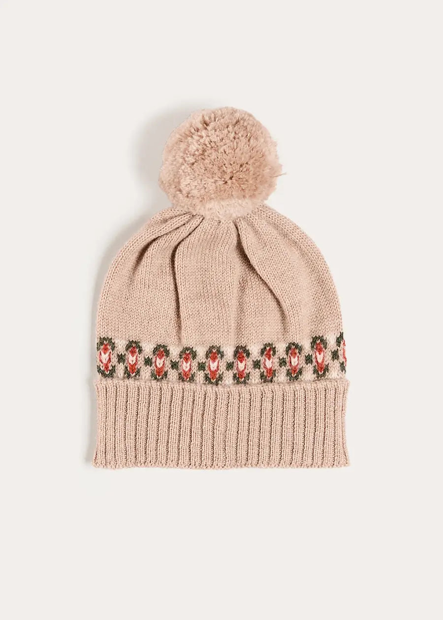 Fair Isle Knitted Hat in Camel (S-L) Knitted Accessories from Pepa London US