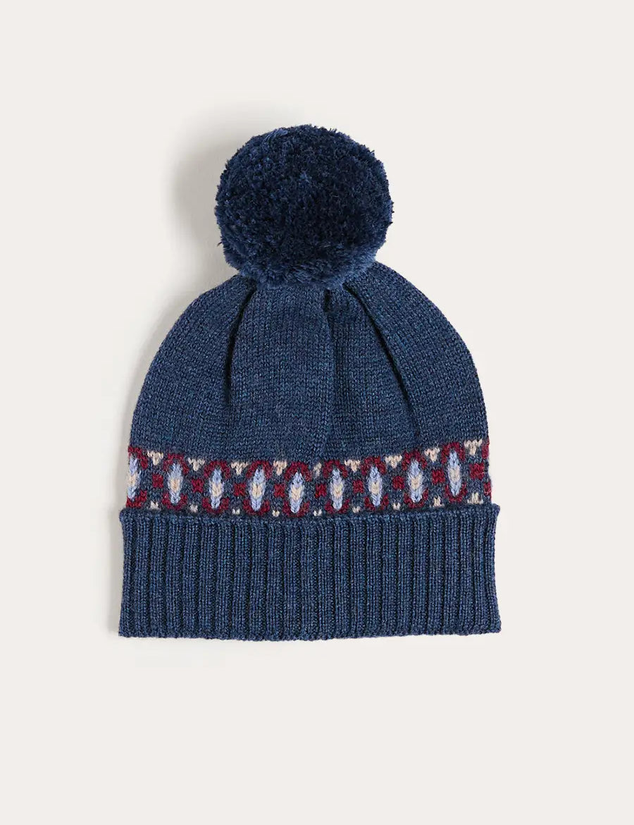 Fair Isle Knitted Pom Pom Hat in Navy (S-L) Knitted Accessories from Pepa London US
