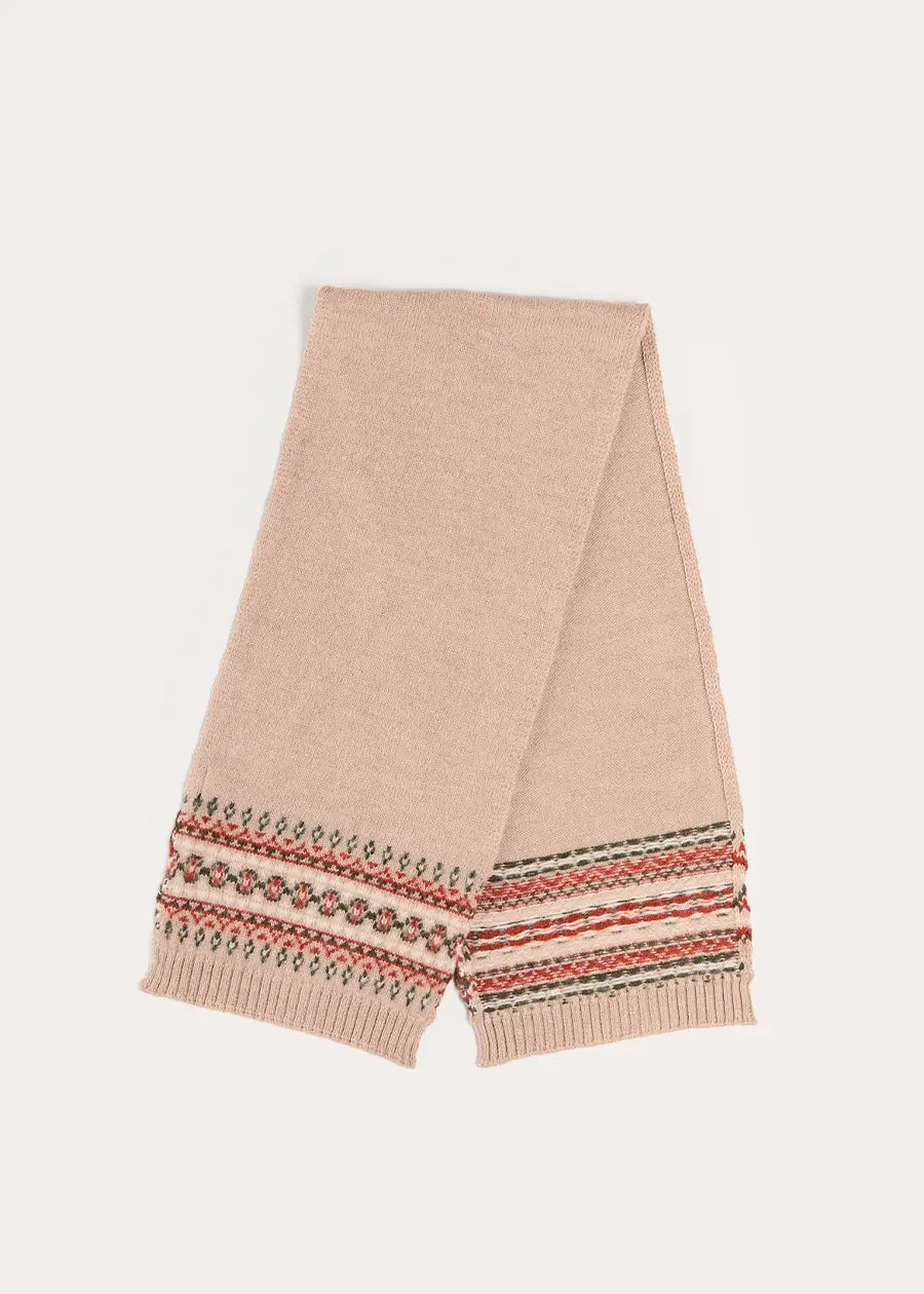 Fair Isle Knitted Scarf in Camel (OS) Knitted Accessories from Pepa London US