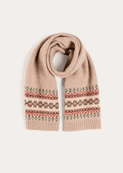 Fair Isle Knitted Scarf in Camel (OS) Knitted Accessories from Pepa London US