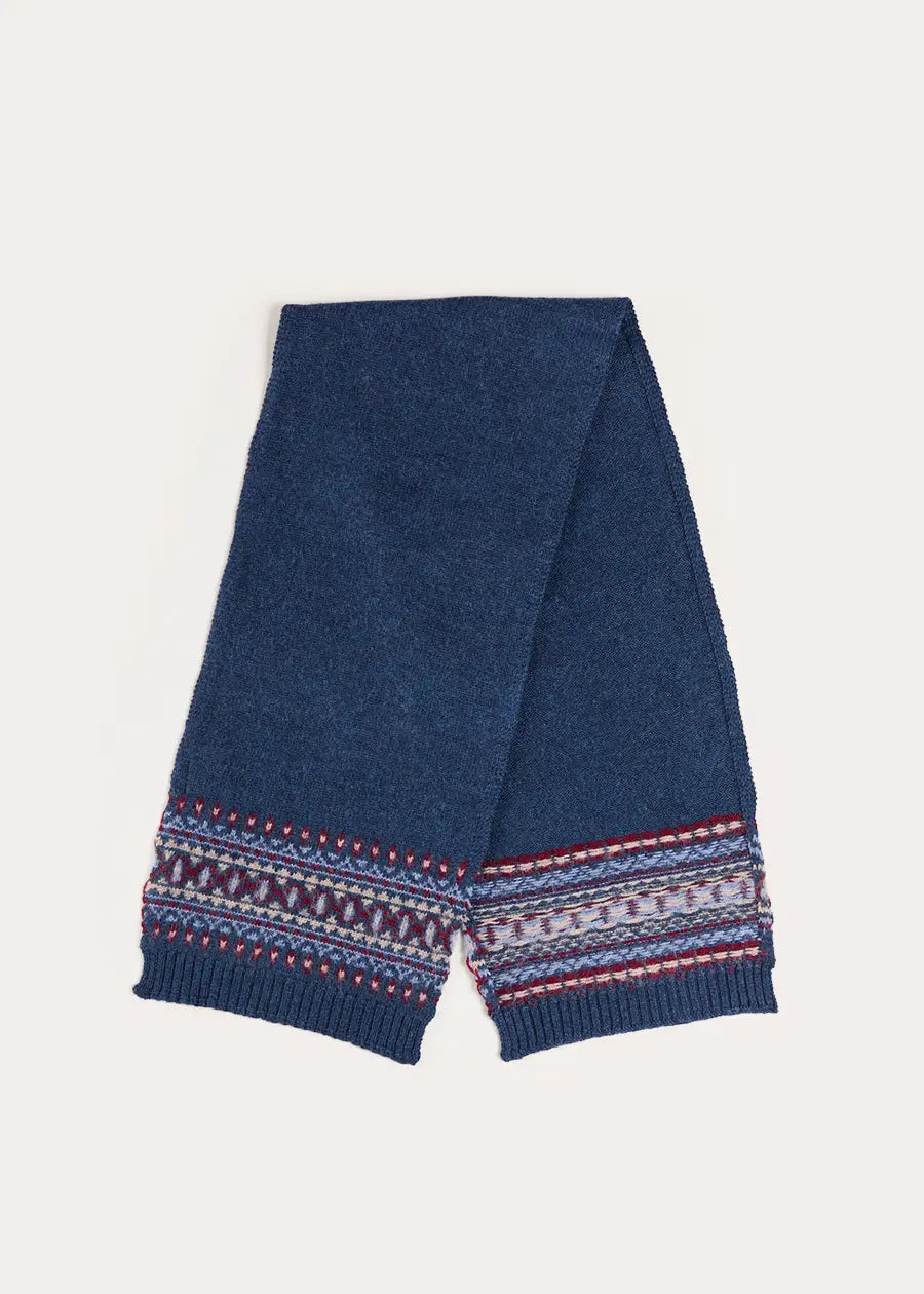 Fair Isle Knitted Scarf in Navy (OS) Knitted Accessories from Pepa London US