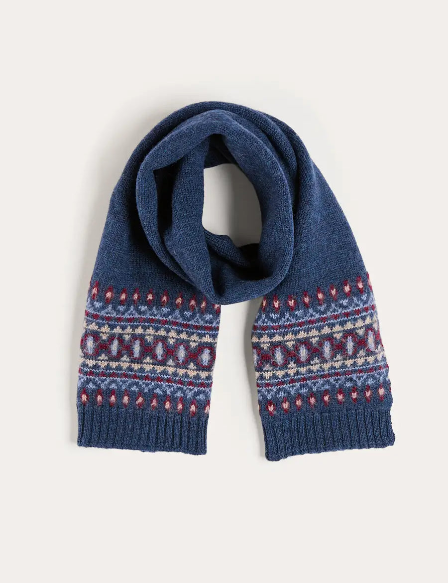 Fair Isle Knitted Scarf in Navy (OS) Knitted Accessories from Pepa London US
