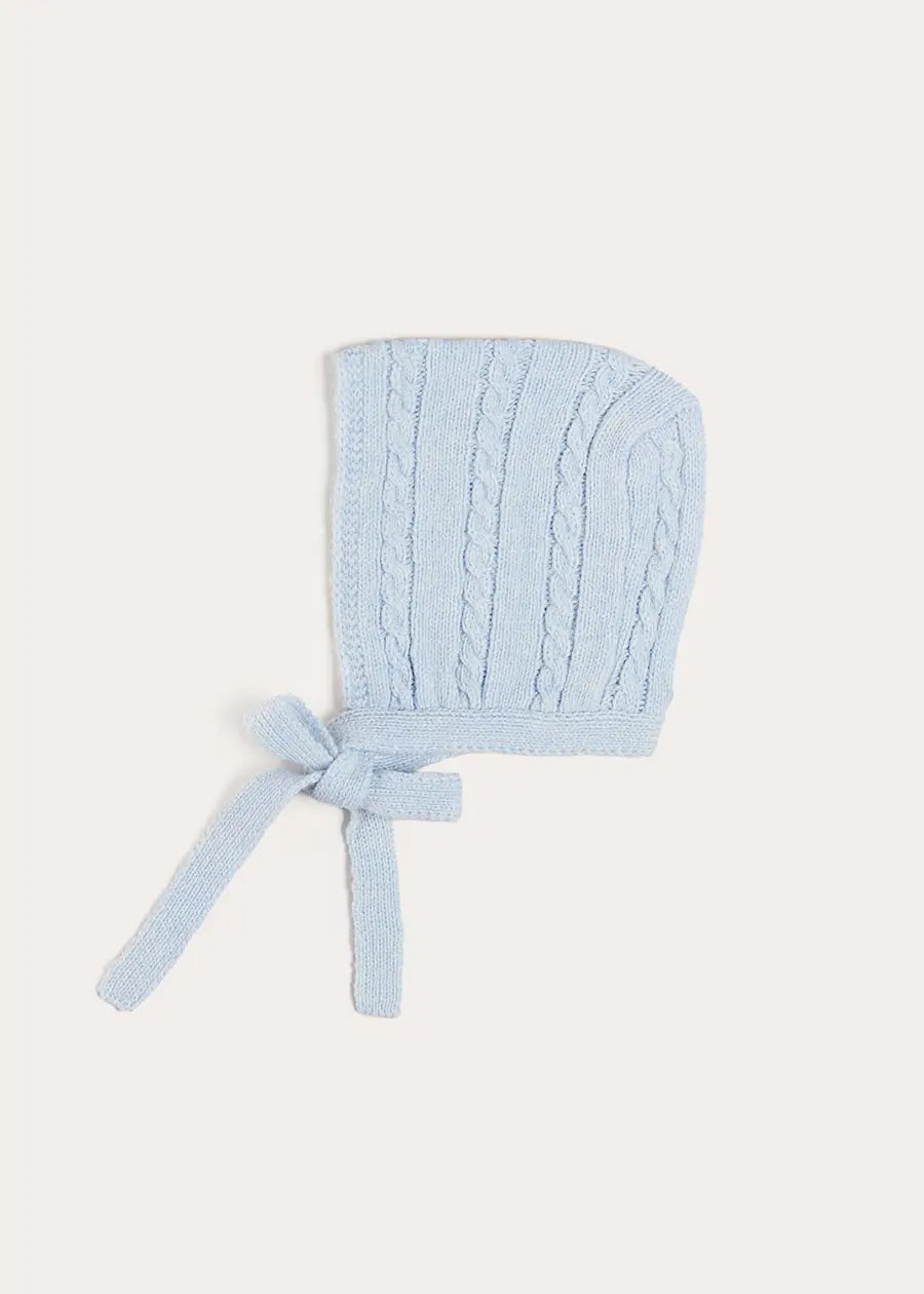 Cashmere Cable Knit Bonnet in Blue (XS-L) Bonnets from Pepa London US
