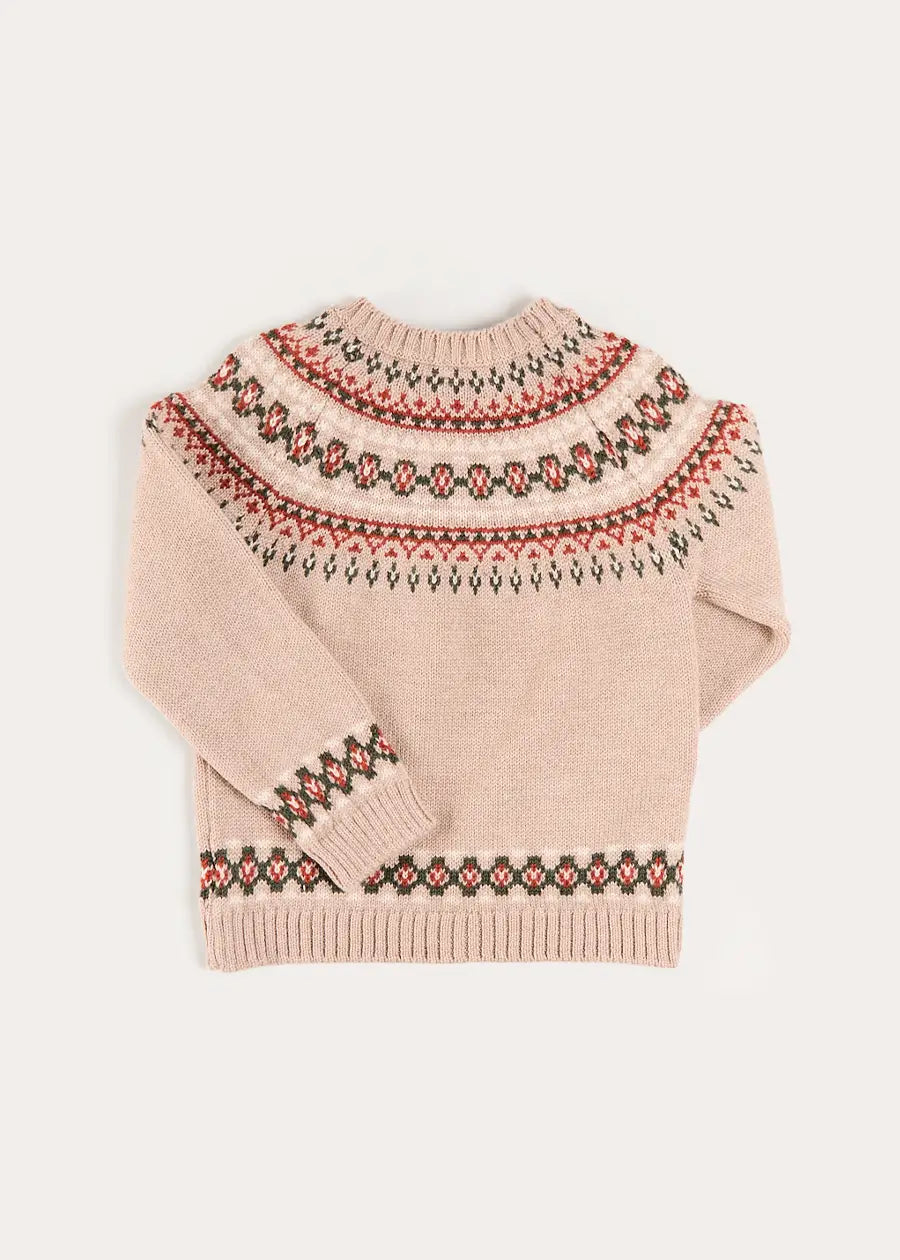 Fair Isle Jacquard Jumper in Camel (3-10yrs) Knitwear from Pepa London US