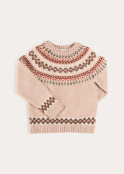 Fair Isle Jacquard Jumper in Camel (3-10yrs) Knitwear from Pepa London US