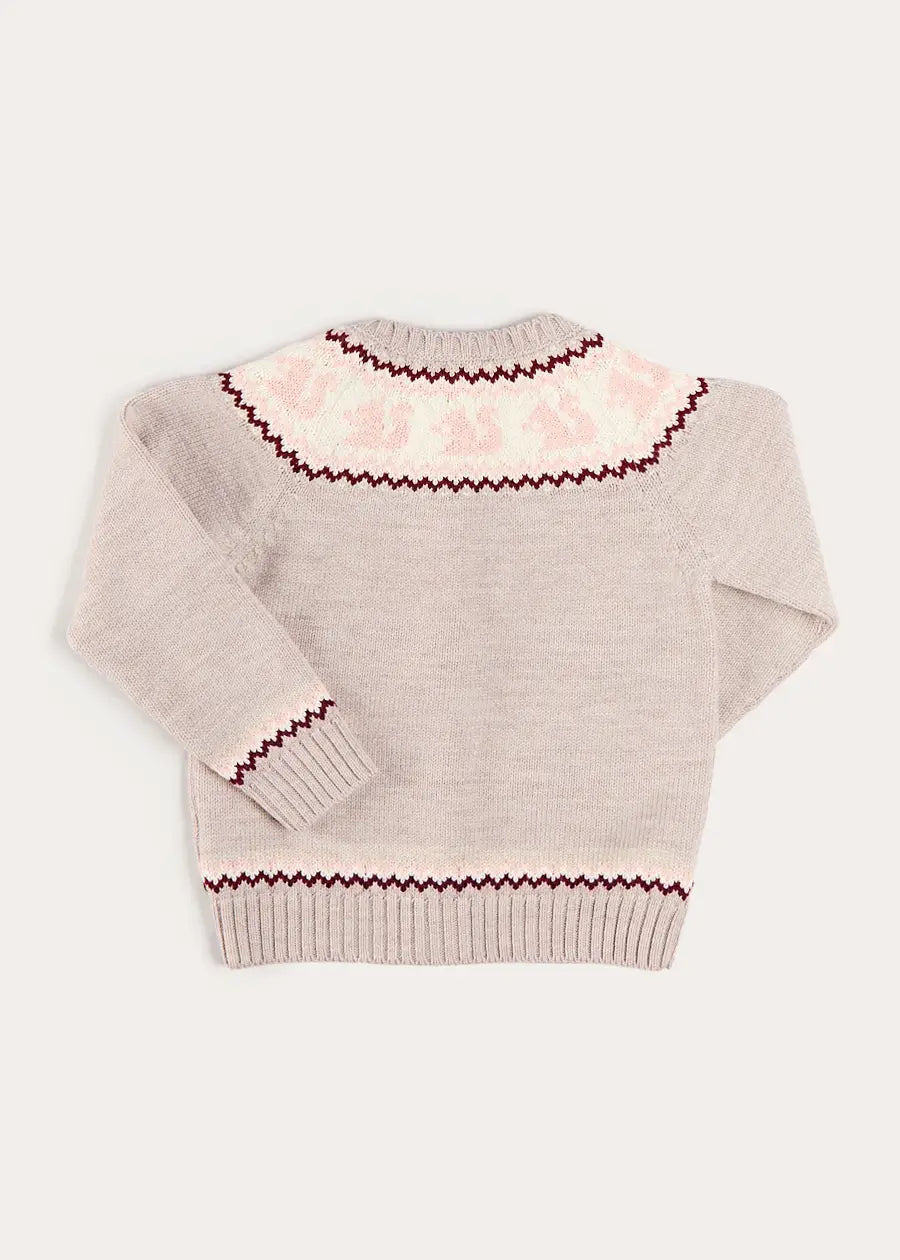 Squirrel Jacquard Knitted Cardigan in Camel (6mths-5yrs) Knitwear from Pepa London US