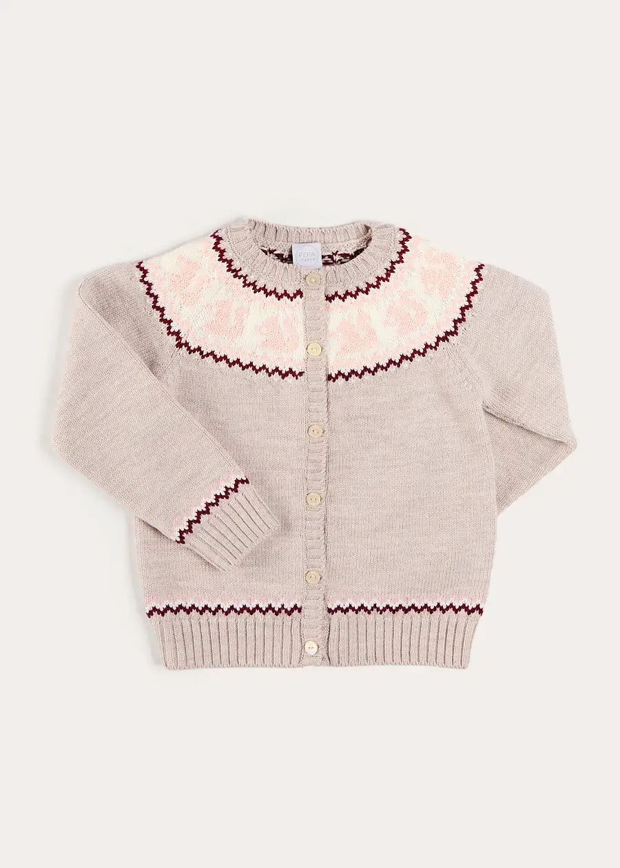 Squirrel Jacquard Knitted Cardigan in Camel (6mths-5yrs) Knitwear from Pepa London US