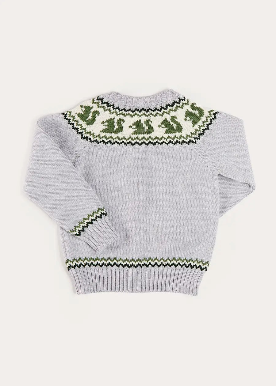 Squirrel Jacquard Knitted Cardigan in Grey (6mths-5yrs) Knitwear from Pepa London US