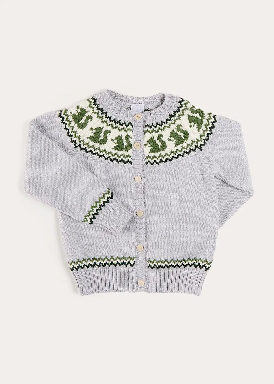 Squirrel Jacquard Knitted Cardigan in Grey (6mths-5yrs) Knitwear from Pepa London US