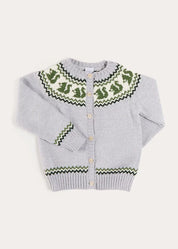 Squirrel Jacquard Knitted Cardigan in Grey (6mths-5yrs) Knitwear from Pepa London US