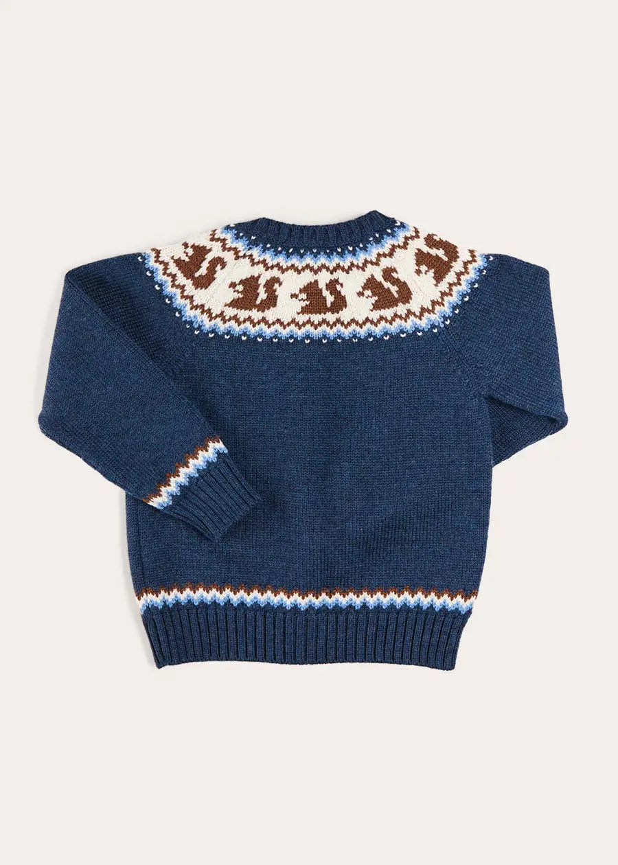 Squirrel Jacquard Knitted Cardigan in Navy (6mths-5yrs) Knitwear from Pepa London US