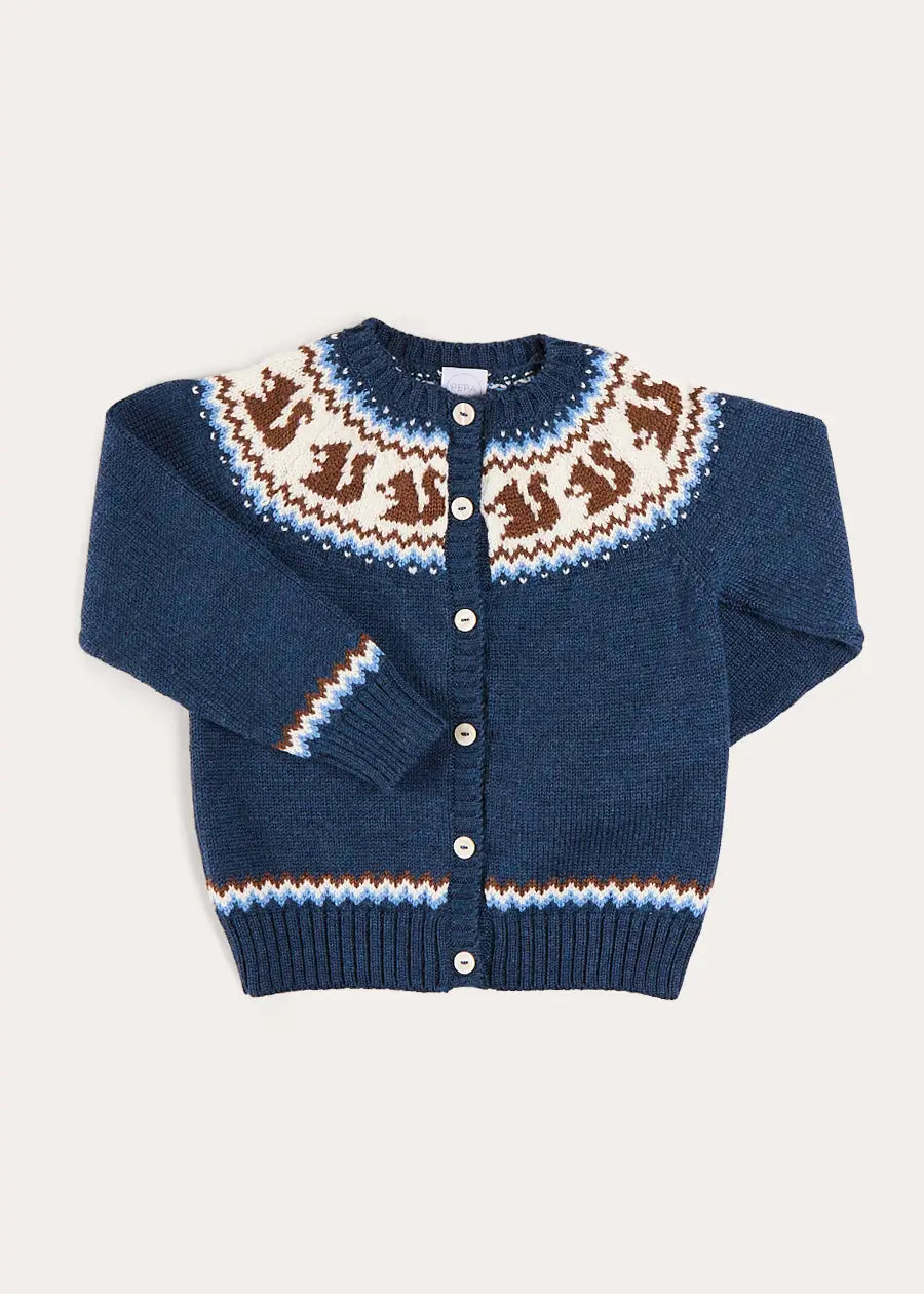 Squirrel Jacquard Knitted Cardigan in Navy (6mths-5yrs) Knitwear from Pepa London US
