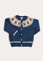 Squirrel Jacquard Knitted Cardigan in Navy (6mths-5yrs) Knitwear from Pepa London US